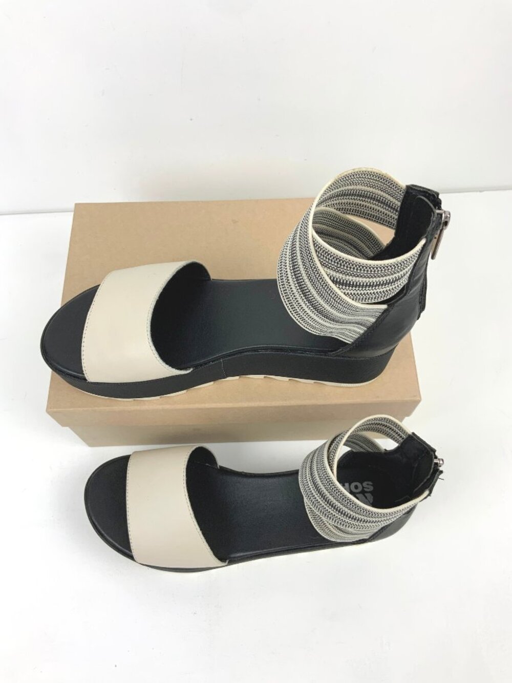 SOREL Dayspring Ankle Strap Platform Sandals Cream/Black Sz 8.5 - Picture 8 of 16
